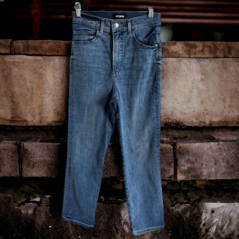 Express‎ Womens Jeans Sz 0R Crop Length Blue Stretchy Denim